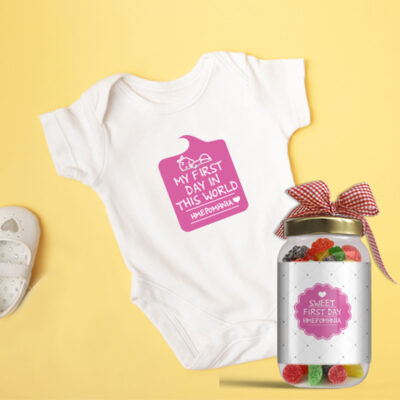 Μy First Day Δώρο για Νεογέννητο Κορίτσι, Φορμάκι & Βαζάκι με Καραμέλες