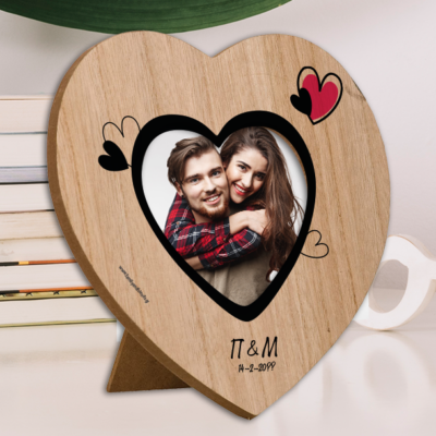 Σε σχήμα καρδιάς Ξύλινη Κορνίζα με Αρχικά, Φωτογραφία