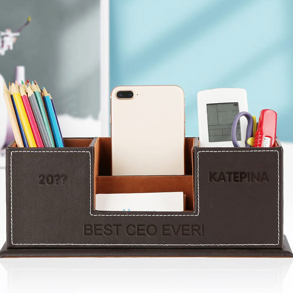 Μολυβοθήκη, organizer γραφείου δερμάτινη με Όνομα, Μήνυμα