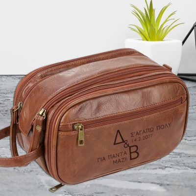 Τσαντάκι καλλυντικών δερμάτινο ταξιδιού για Άνδρες, με μήνυμα