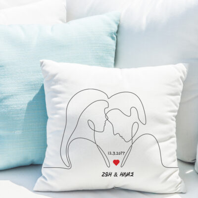 Με γραμμικό σκίτσο Μαξιλάρι με Ημ/νία, Ονόματα