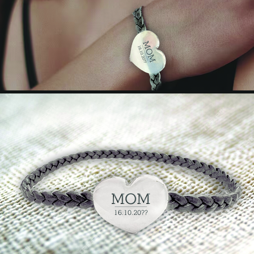 Βραχιόλι Δερμάτινο με κλείσιμο Καρδιά με χάραξη MOM