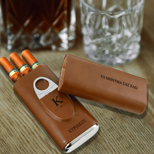 Μήνυμα & Όνομα με χάραξη σε Δερμάτινη Θήκη για Πούρα