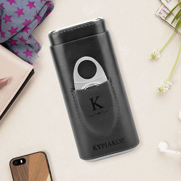 Μήνυμα & Όνομα με χάραξη σε Δερμάτινη Θήκη για Πούρα - Image 3