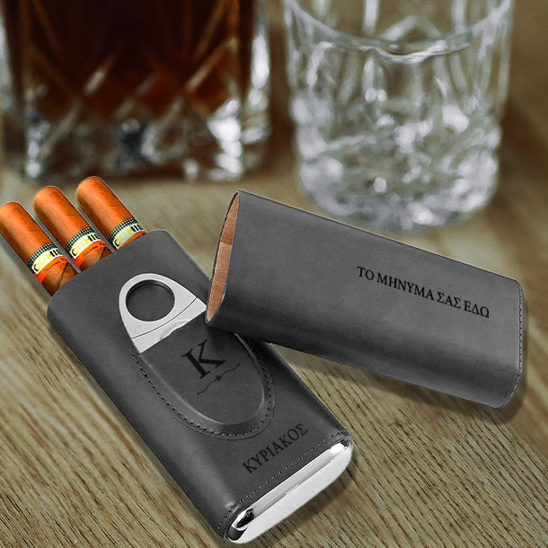 Μήνυμα & Όνομα με χάραξη σε Δερμάτινη Θήκη για Πούρα - Image 2