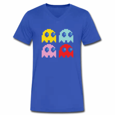 Μπλε Ανδρικό Tshirt με στάμπα PacMan με V