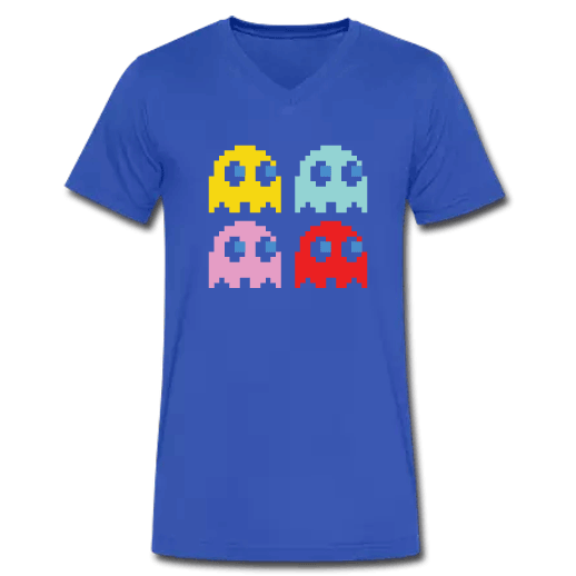 Μπλε Ανδρικό Tshirt με στάμπα PacMan με V