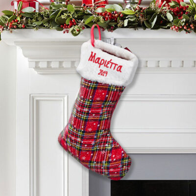 Διακοσμητική Καρό Μπότα Χριστουγεννιάτικη με Όνομα, Έτος