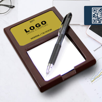 Θήκη Ξύλινη για Post it, με Λογότυπο Εταιρίας, Όνομα