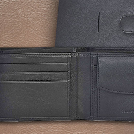 Μαύρο με κούμπωμα Δερμάτινο Πορτοφόλι με Αρχικά - Image 3