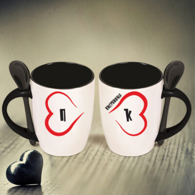 Δώρο για Αγίου Βαλεντίνου Κούπα με Κουταλάκι με Καρδιές & Αρχικά