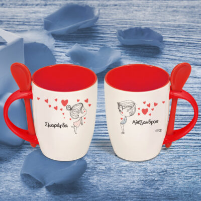 Δώρο για Ερωτευμένους με Φιλάκια Καρδιές, Κούπα με Κουταλάκι