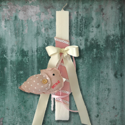 Χειροποίητη Πασχαλινή Λαμπάδα με Ελεφαντάκι και Όνομα για Κορίτσια