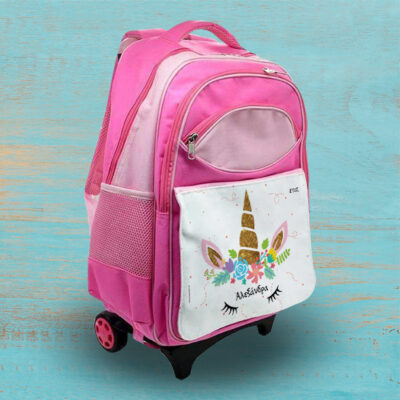 Σχολική Τσάντα Πλάτης με τρόλευ, Όνομα και έτος για Κορίτσι