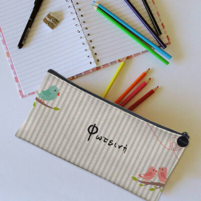 Λινή Κασετίνα με πουλάκια, Προσωποποιημένη με Όνομα