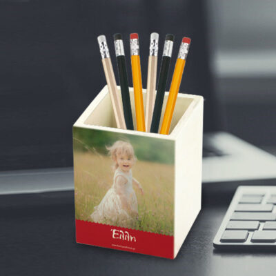 Ξύλινη Μολυβοθήκη Γραφείου με Φωτογραφία και Όνομα