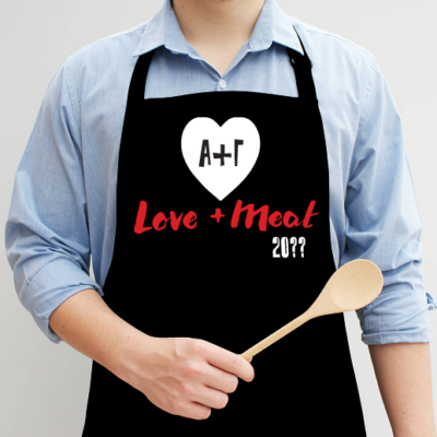 Ποδιά Κουζίνας με καρδιά αρχικά, meat & love