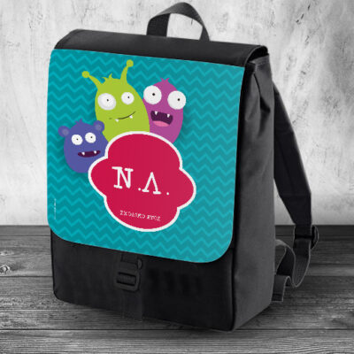 Σχολική Τσάντα Πλάτης Μαύρη με τα αρχικά Ονόματος και έτος