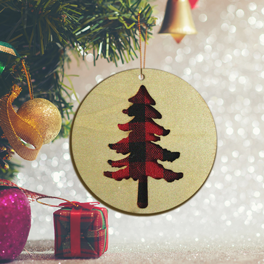 Στολίδι Ξύλινο με Υφασμάτινο Έλατο Καρό με Ευχές, Όνομα - Image 2