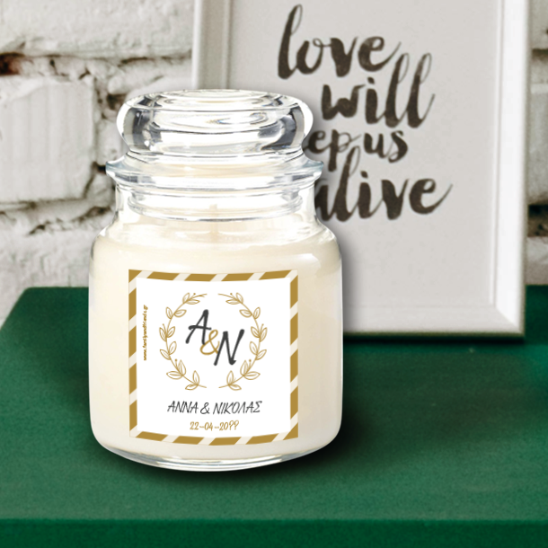 Βαζάκι Κερί, Προσωποποιημένο με Αρχικά, Ημερομηνία, Ευχές