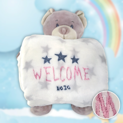 Κουβερτούλα με Κέντημα Προσωποποιημένη και Αρκουδάκι σετ