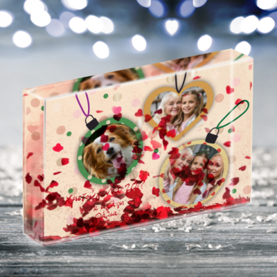 Κορνίζα με 3 Φωτογραφίες, αιωρούμενες καρδούλες, μήνυμα