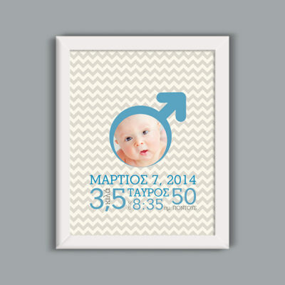 Κάδρο Αναμνηστικό με Φωτογραφία για Νεογέννητο Αγόρι, με σύμβολο