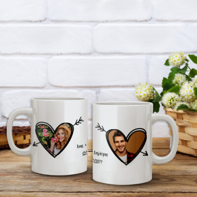 Κούπα με 2 φωτογραφίες σε καρδιές, Ονόματα