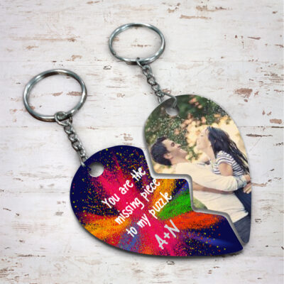 2 Μπρελόκ ξύλινα, από δύο μισές καρδιά δύο όψεων, με Φωτογραφία