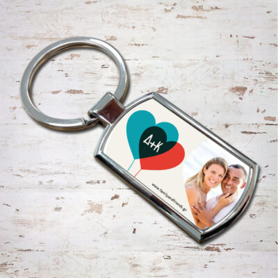 Μεταλλικό Μπρελόκ με Καρδιές με Φωτογραφία, Αρχικά