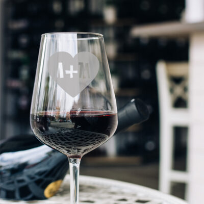 Γυάλινο Ποτήρι Κρασιού με Καρδιά με Αρχικά Προσωποποιημένο