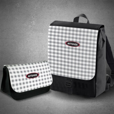 Σετ Καρώ Σχολική Τσάντα Πλάτης με Σχολική Κασετίνα και Όνομα