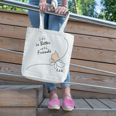 Life is better with Friends, Πάνινη Τσάντα Ώμου με Ονόματα