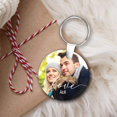 Ξύλινο Μπρελόκ δύο όψεων Love με Φωτογραφία, Αρχικά