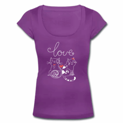 Μωβ Γυναικείο Tshirt με Ανοιχτό Λαιμό και Γατούλες