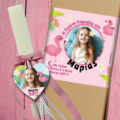 Κουτί με Χειροποίητη Λαμπάδα με Καρδιά με Φωτογραφία, Όνομα