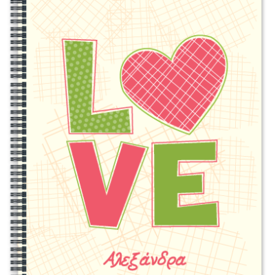 Σχολικό A4 Τετράδιο Σπιράλ για Κορίτσια, με love