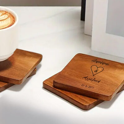 Σουβέρ Ξύλινο με Χάραξη Καρδιά, Ονόματα, Ημ/νία