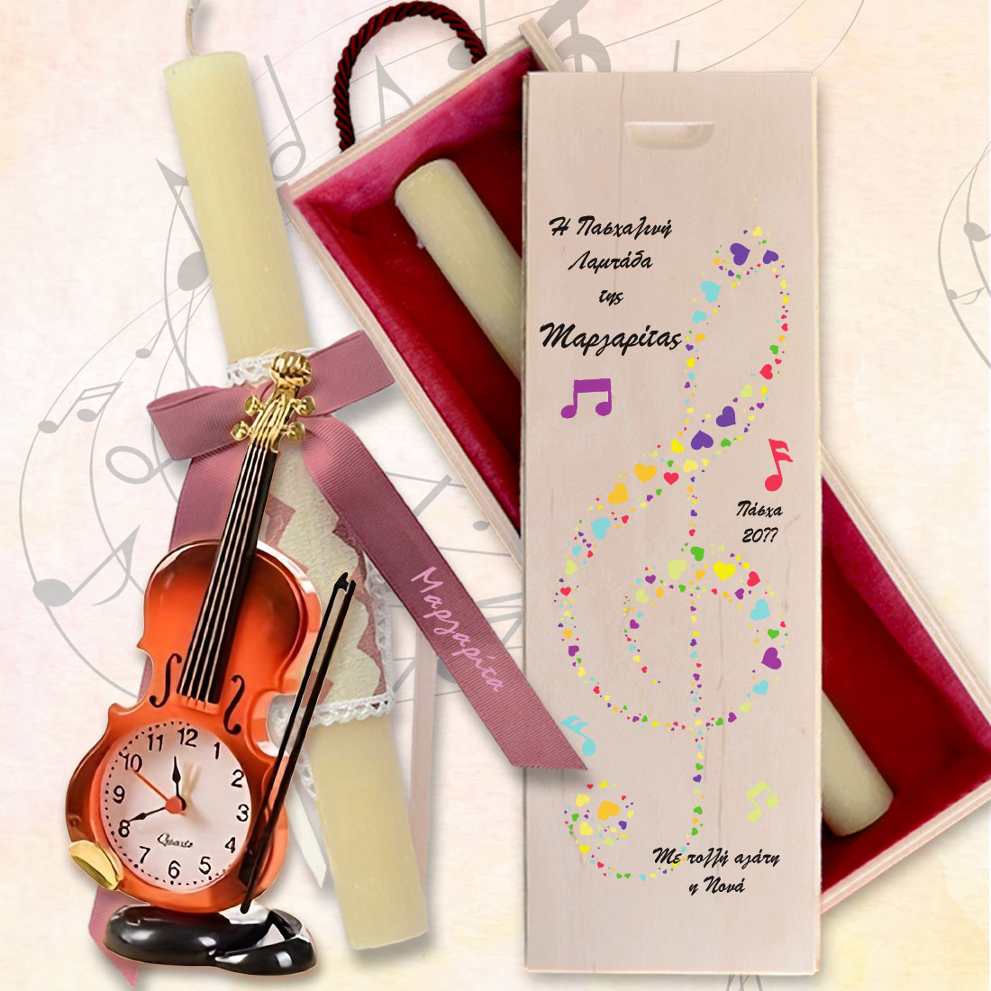 Χειροποίητη Λαμπάδα με δώρο ρολόι, σε κουτί με Όνομα, Ευχές - Image 2