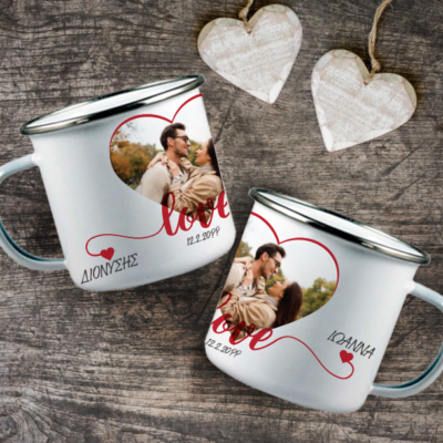 Kούπα μεταλλική με Φωτογραφία σε καρδιά, Ονόματα