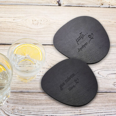 Σουβέρ 2 τεμάχια με Χάραξη Όνομα, Μήνυμα, Δερματίνη