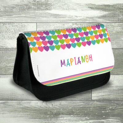 Κασετίνα με Πολύχρωμες Καρδιές Υφασμάτινη με Όνομα