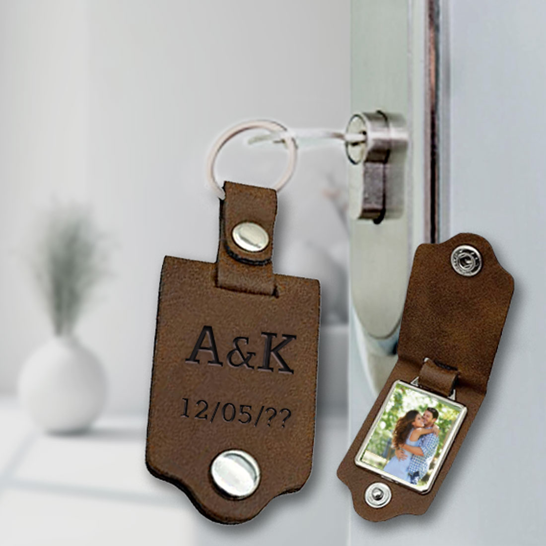 Μπρελόκ μεταλλικό δυο όψεων με Φωτογραφία, αρχικά για ζευγάρια - Image 4