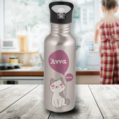 Ανοξείδωτο Παγούρι με Όνομα, ενσωματωμένο καλαμάκι