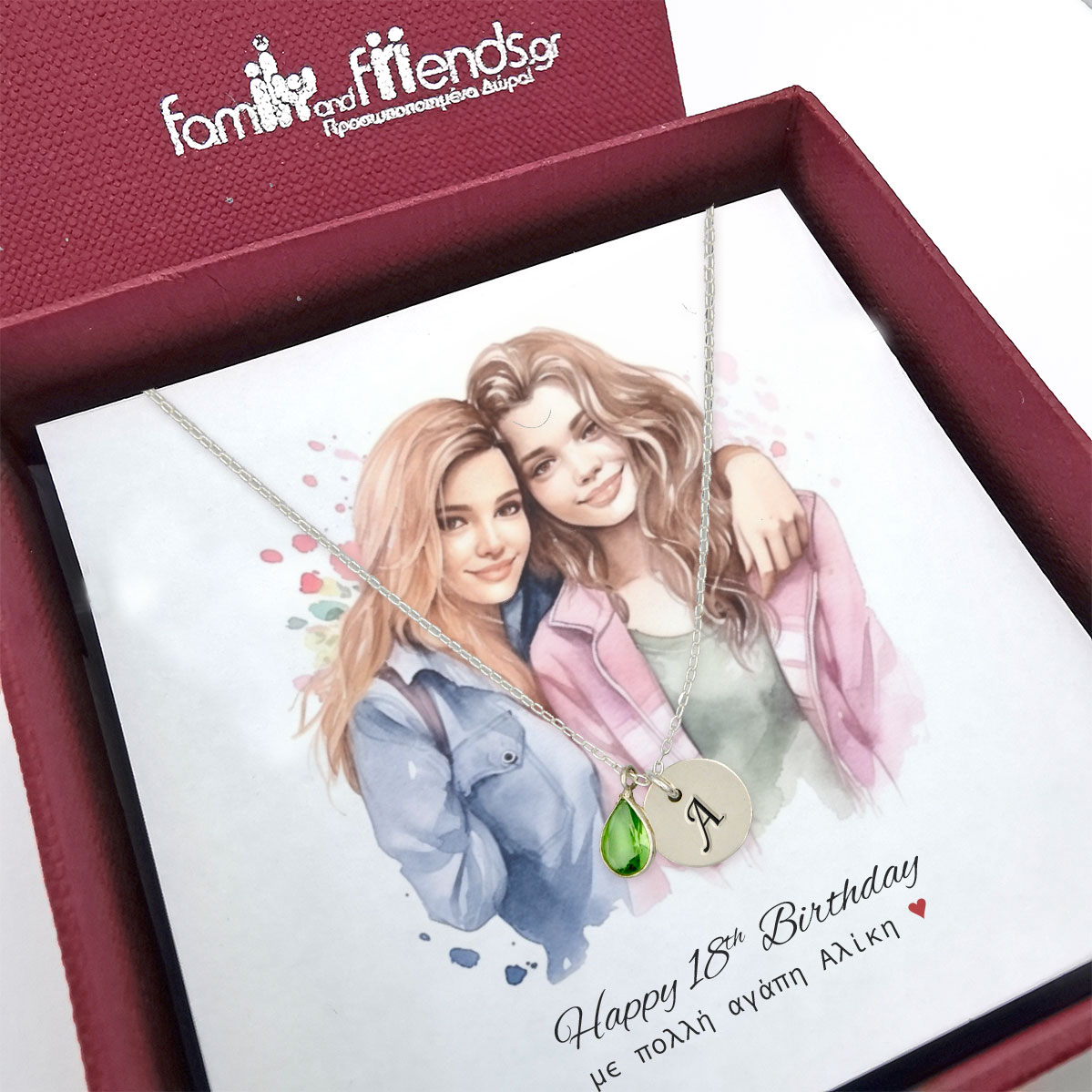 Birthstone χειροποίητο κολιέ ασήμι 925, χάνδρες Swarovski, χάραξη αρχικού - Image 3