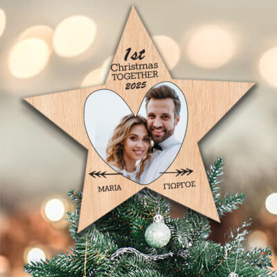 Με Φωτογραφία, Ονόματα Ξύλινο Αστέρι Κορυφή Χριστουγεννιάτικου Δένδρου