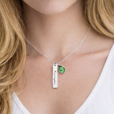 Χειροποίητο κολιέ ασήμι 925, με Birthstone χάνδρα, χάραξη Ονόματος