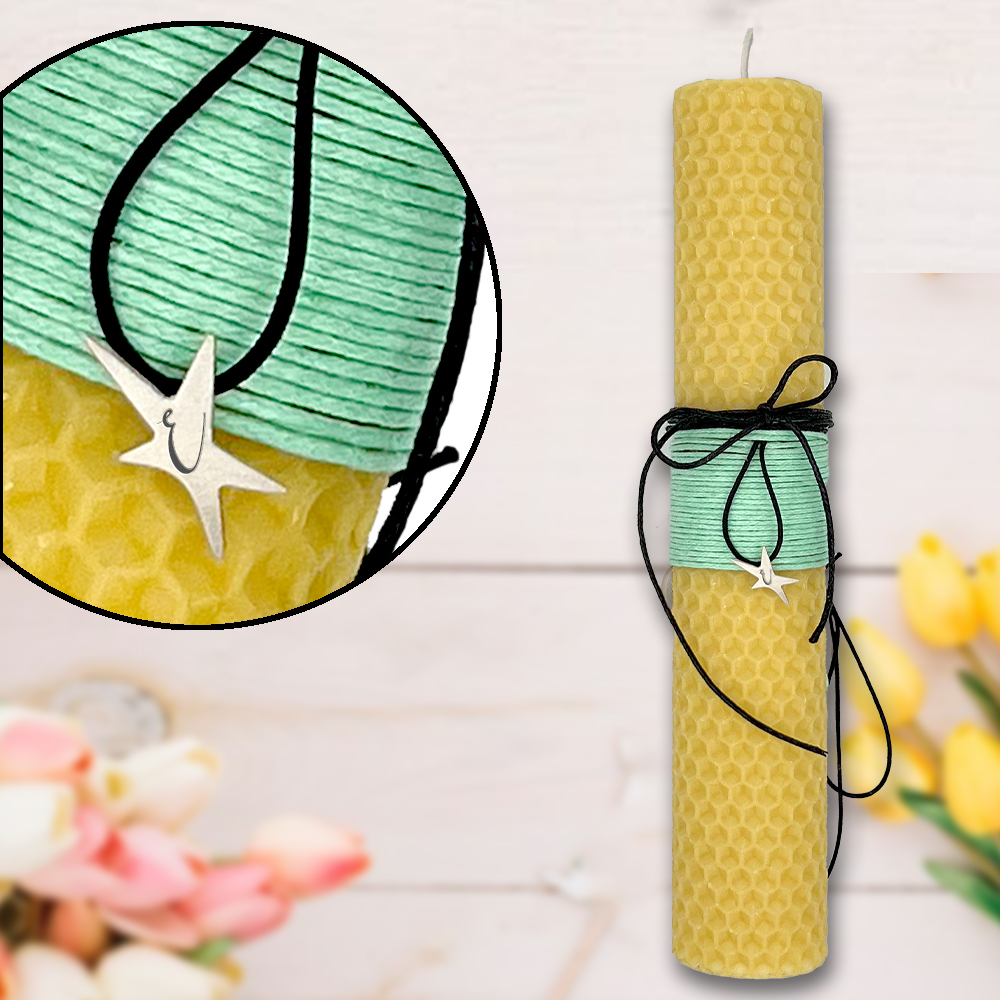 Χειροποίητη Λαμπάδα Μελισσοκέρι με χειροποίητα ματ ασημένια 925 σκουλαρίκια - Image 2