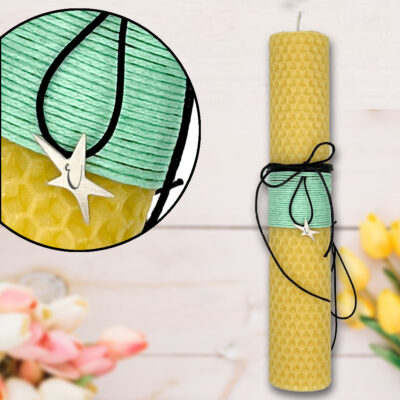 Χειροποίητη Λαμπάδα μελισσοκέρι με ασημένιο κολιέ αστέρι για Κορίτσια